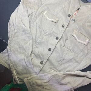 Elie Tahiri Women's Size Small Cream Utility Cargo Jacket Button Up